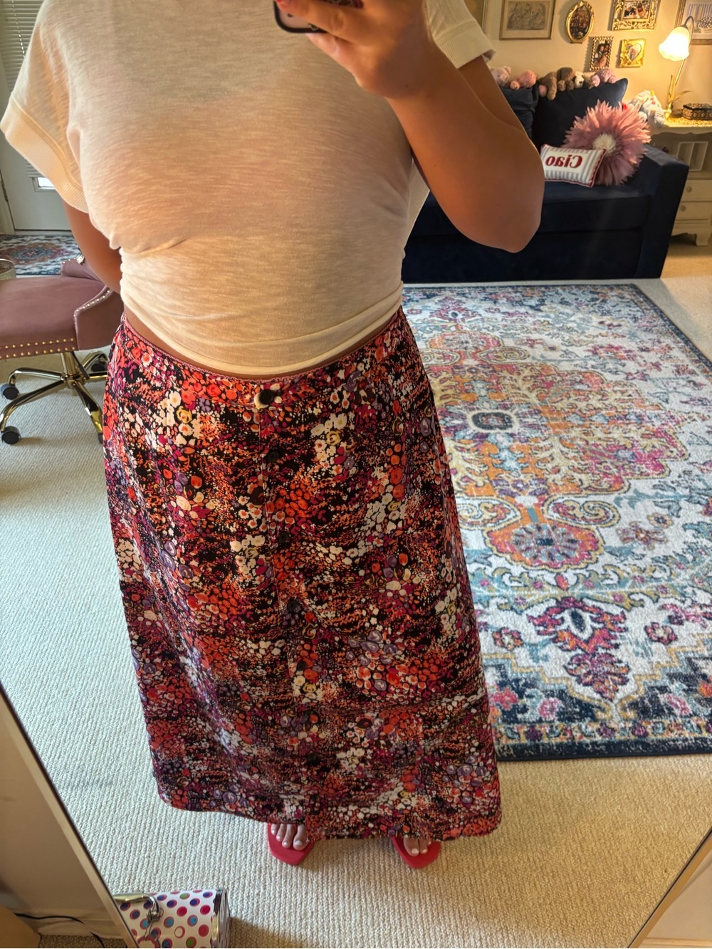 CJ Banks Floral Maxi Skirt in Pink and Purple Tones